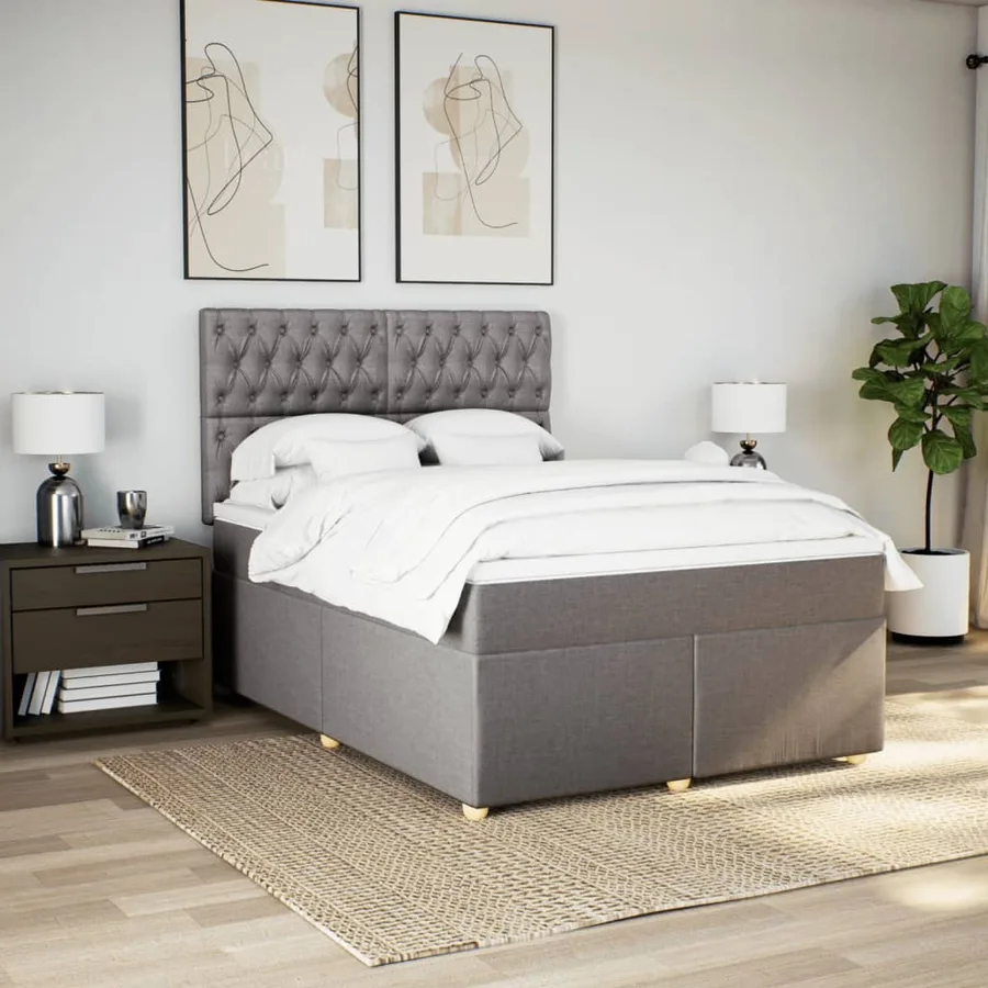 Sommier à lattes de lit avec matelas Taupe 160x200 cm Tissu - 4