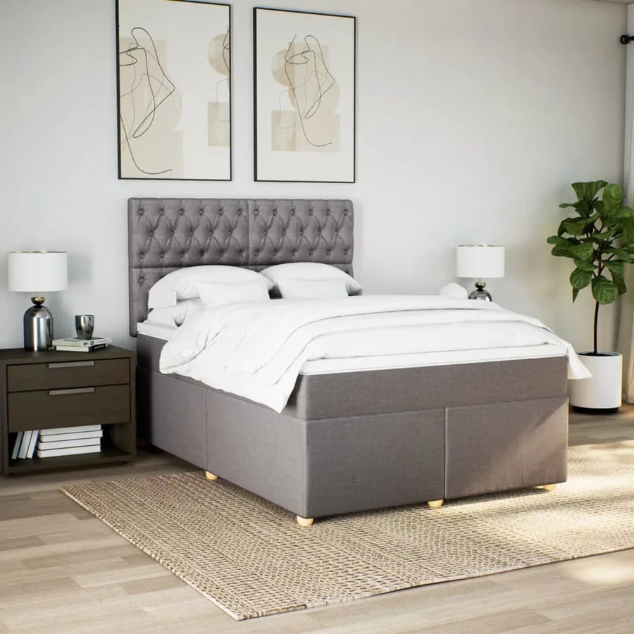 Sommier à lattes de lit avec matelas Taupe 140x200 cm Tissu - 4