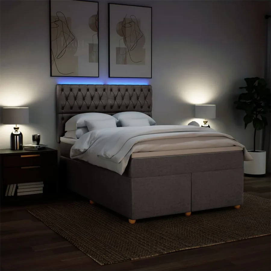 Sommier à lattes de lit avec matelas Taupe 140x200 cm Tissu - 5