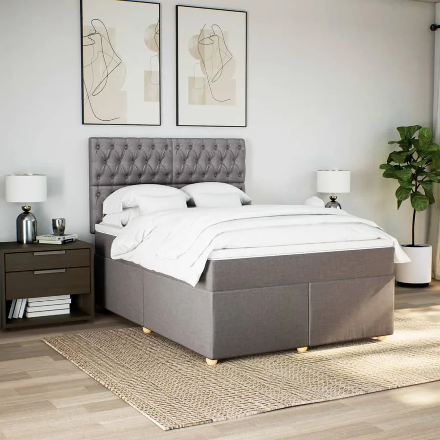 Sommier à lattes de lit avec matelas Taupe 160x200 cm Tissu - 3