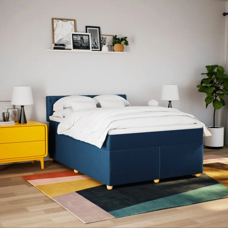 Sommier à lattes de lit avec matelas Bleu 160x200 cm Tissu - 3