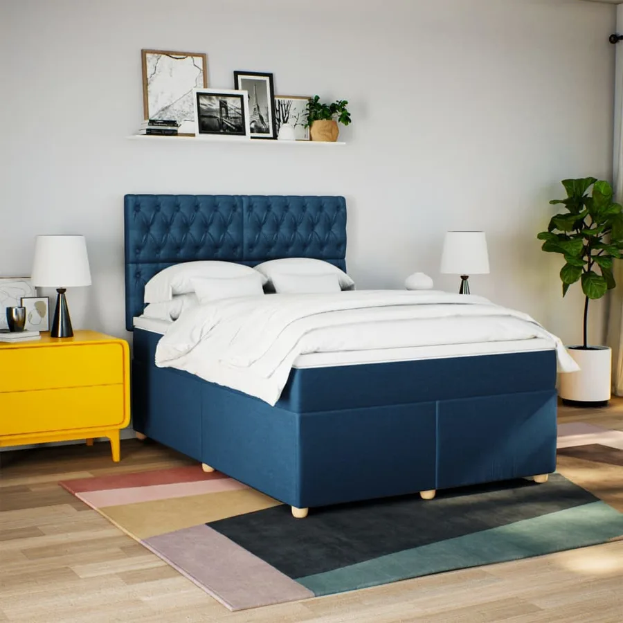 Sommier à lattes de lit avec matelas Bleu 140x200 cm Tissu - 4