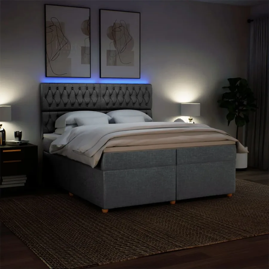 Sommier à lattes de lit avec matelas Gris clair 200x200cm Tissu - 5