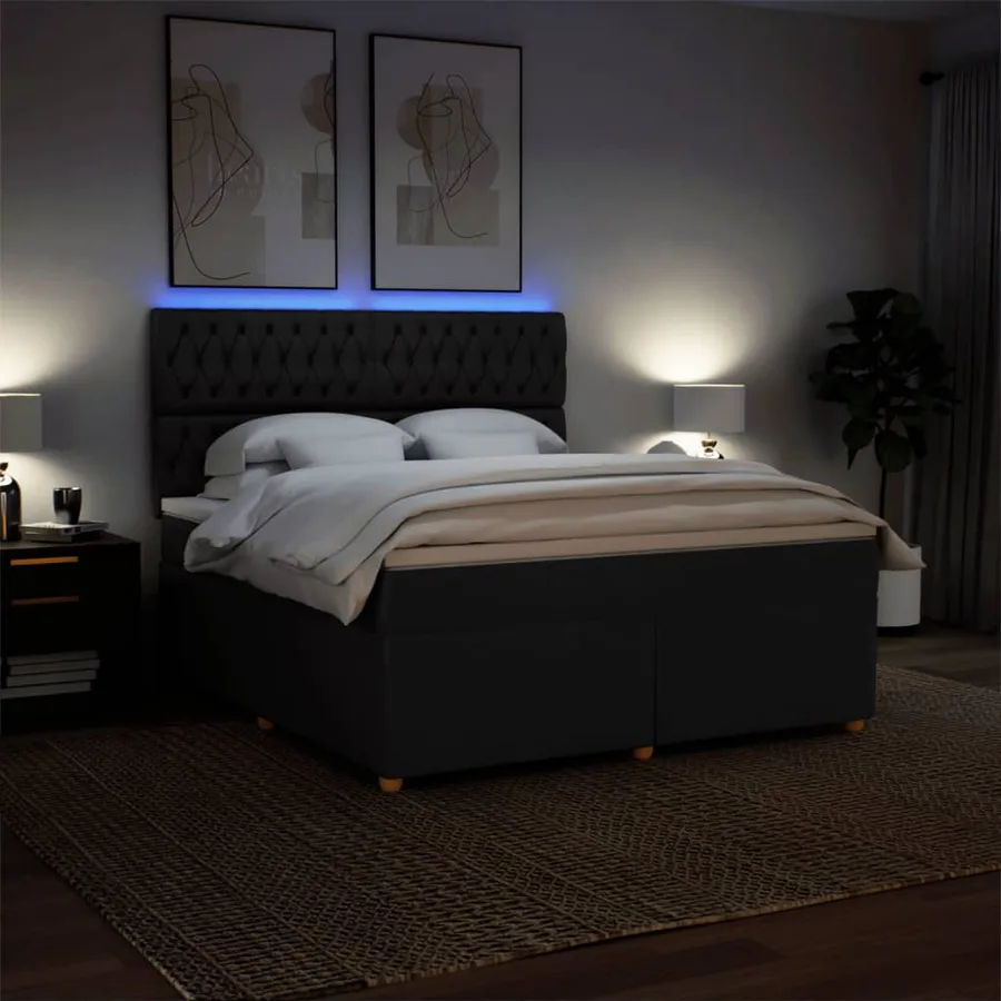 Sommier à lattes de lit avec matelas Noir 180x200 cm Tissu - 5