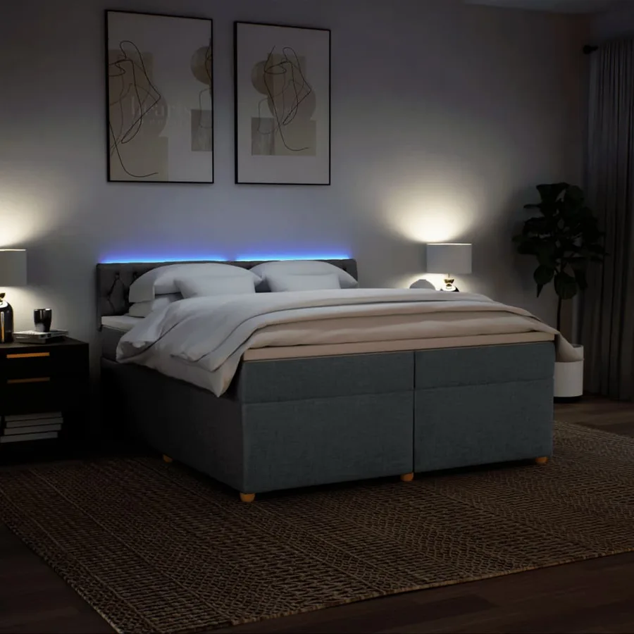Sommier à lattes de lit avec matelas Gris foncé 200x200cm Tissu - 5