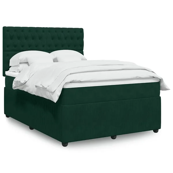 Sommier à lattes de lit et matelas Vert foncé 140x190cm Velours