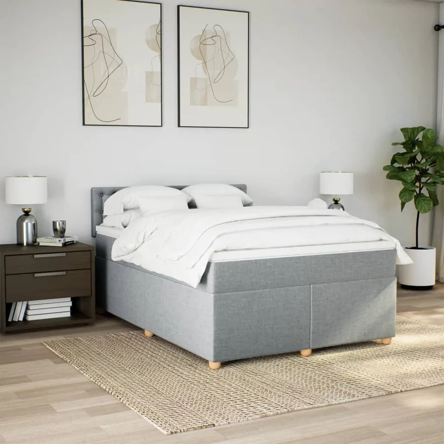 Sommier à lattes de lit avec matelas Gris clair 140x200cm Tissu - 4
