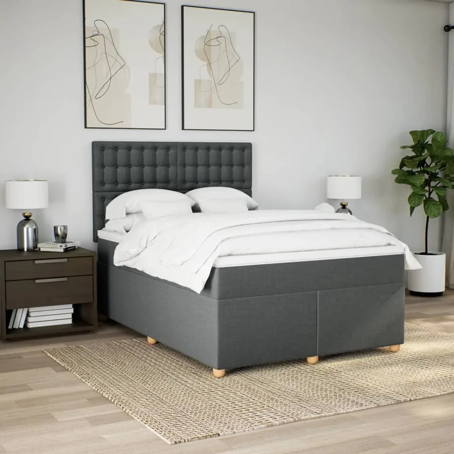 Sommier à lattes de lit avec matelas Gris foncé 140x190cm Tissu - 5
