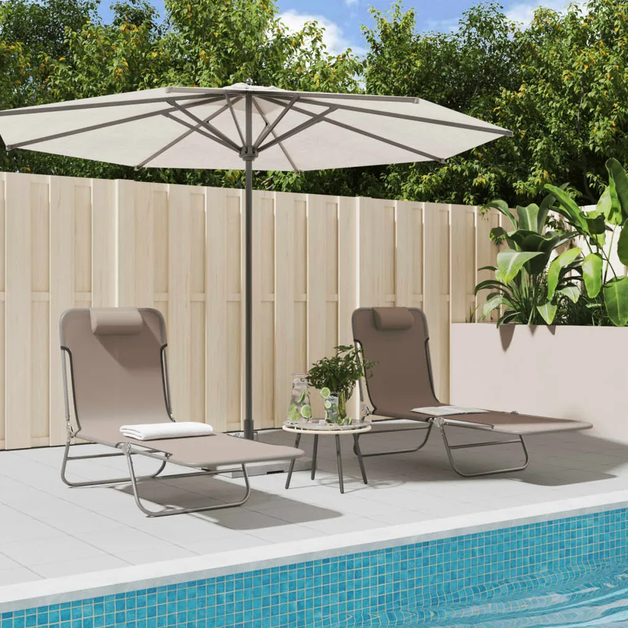 Chaises longues pliables lot de 2 noir textilène et acier - 49