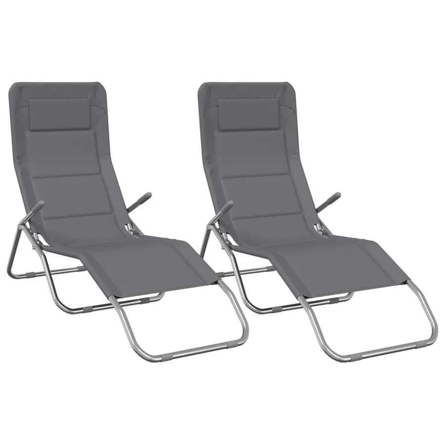 Chaises longues pliables lot de 2 noir textilène et acier - 62