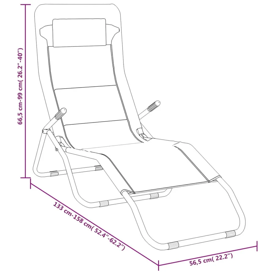 Chaises longues pliables lot de 2 noir textilène et acier - 96