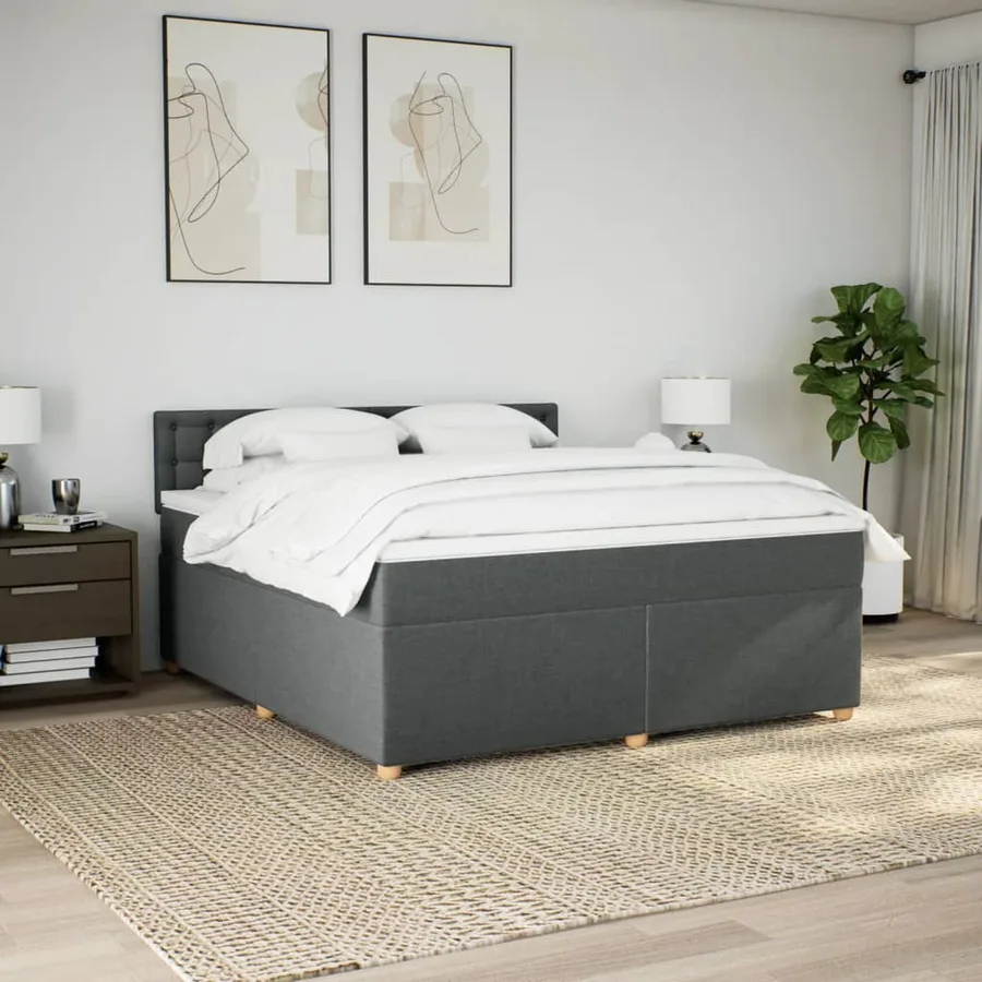 Sommier à lattes de lit avec matelas Gris foncé 180x200cm Tissu - 4