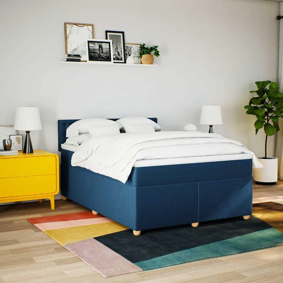 Sommier à lattes de lit avec matelas Bleu 140x190 cm Tissu - 3