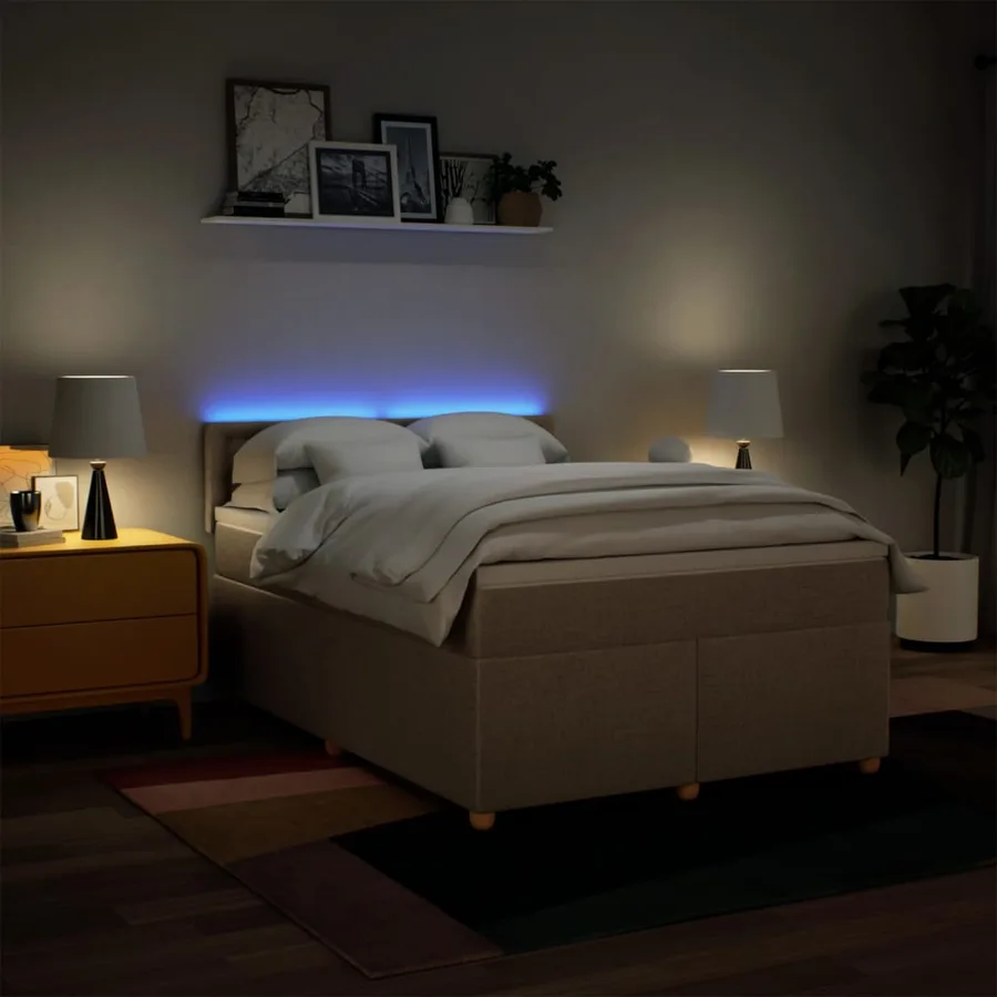 Sommier à lattes de lit avec matelas Crème 140x200 cm Tissu - 5