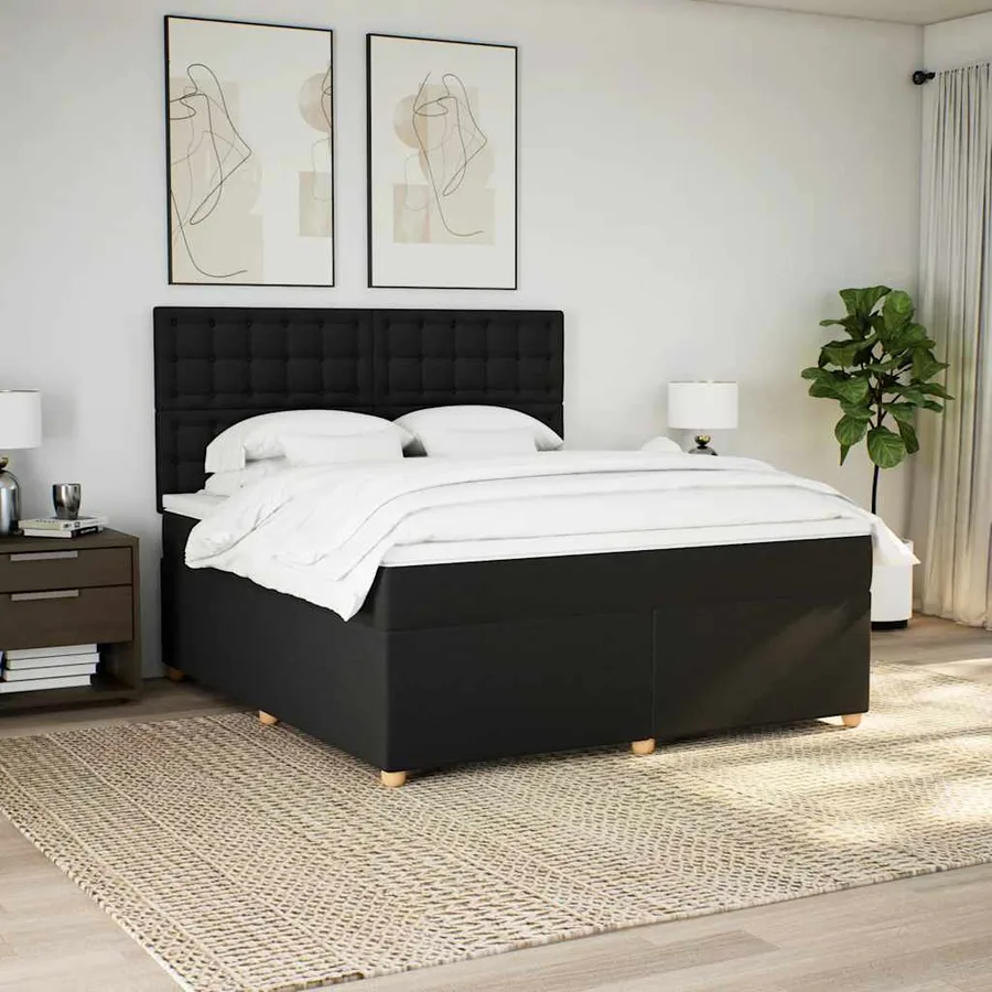 Sommier à lattes de lit avec matelas Noir 180x200 cm Tissu - 4