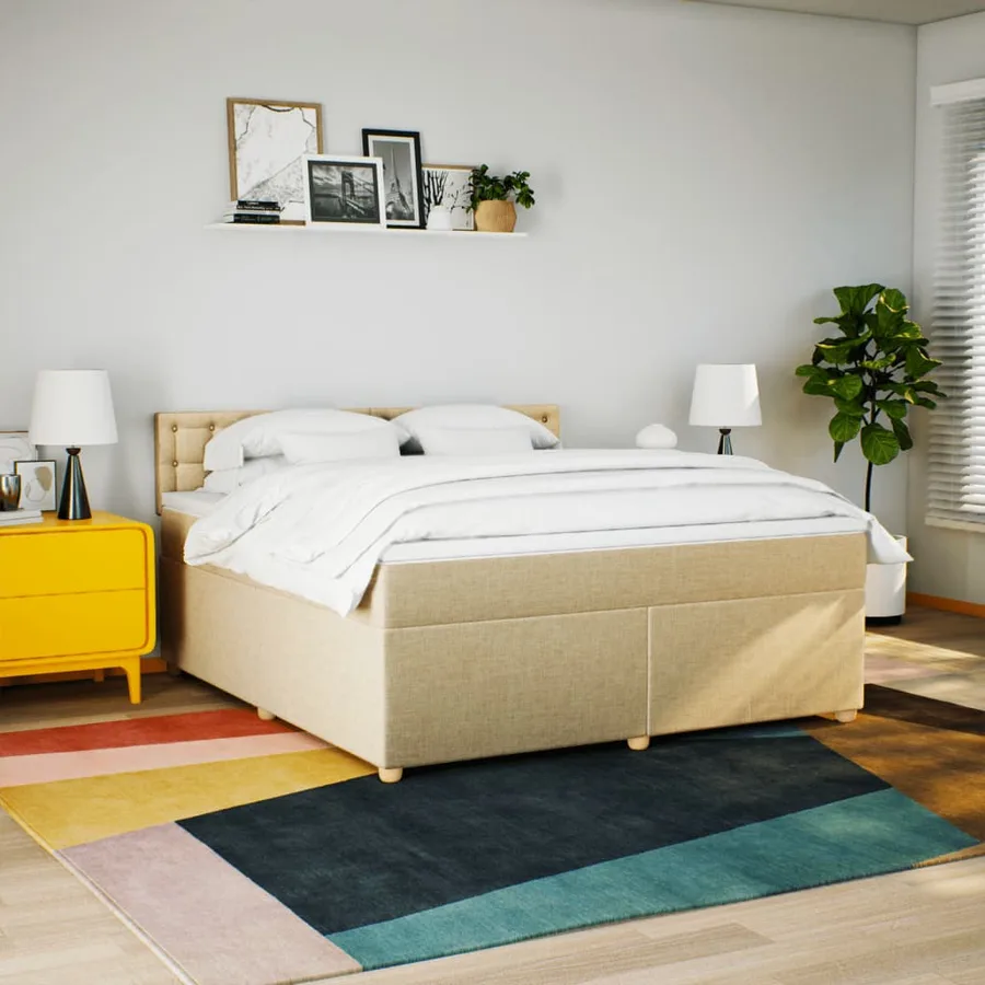 Sommier à lattes de lit avec matelas Crème 180x200 cm Tissu - 3