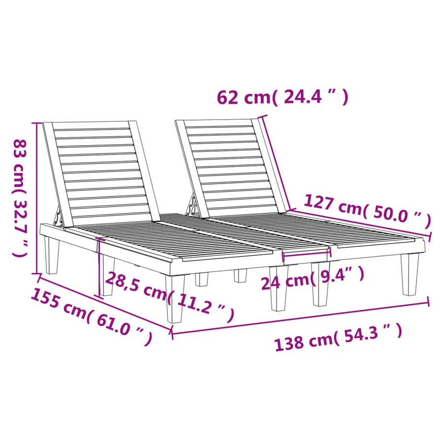 Chaise longue double noir 155x138x83 cm polypropylène - 10