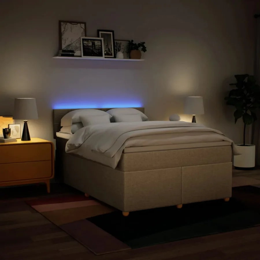 Sommier à lattes de lit avec matelas Crème 160x200 cm Tissu - 5
