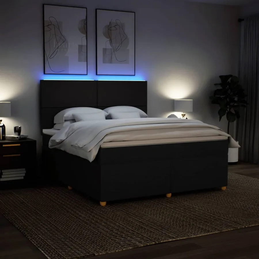Sommier à lattes de lit avec matelas Noir 180x200 cm Tissu - 5