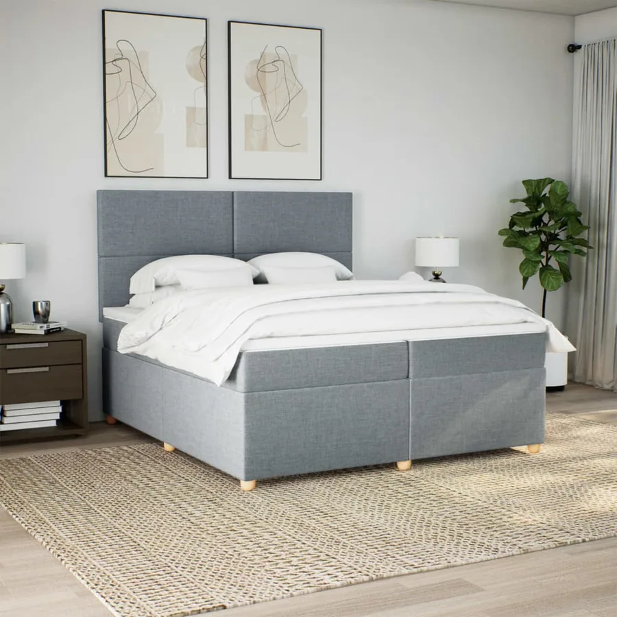 Sommier à lattes de lit avec matelas Gris clair 200x200cm Tissu - 4