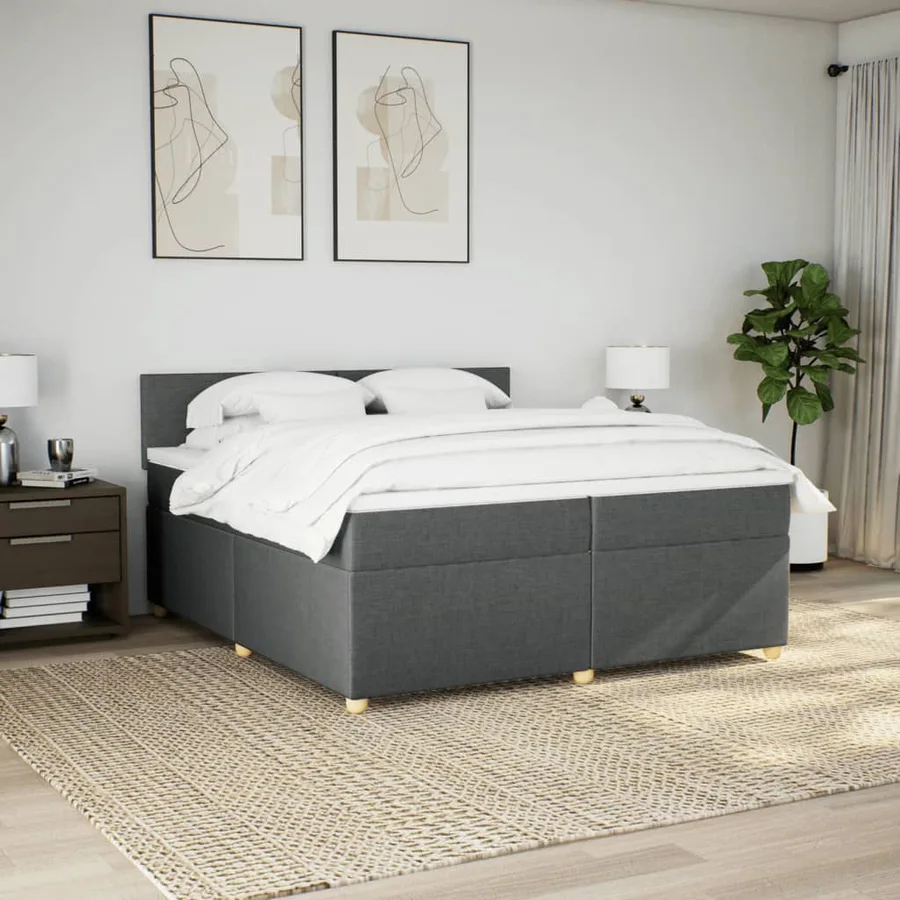 Sommier à lattes de lit avec matelas Gris foncé 200x200cm Tissu - 4
