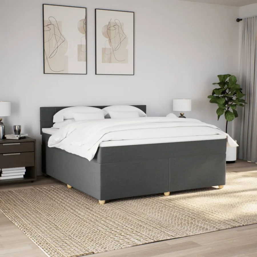 Sommier à lattes de lit avec matelas Gris foncé 180x200cm Tissu - 4