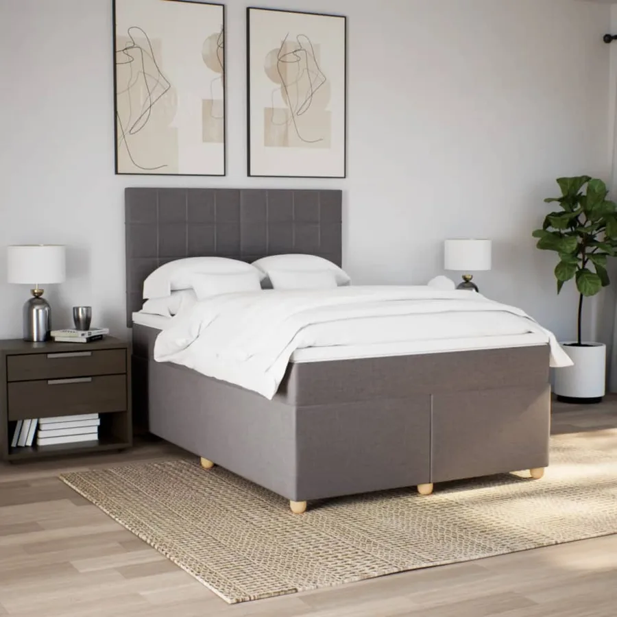 Sommier à lattes de lit avec matelas Taupe 160x200 cm Tissu - 4