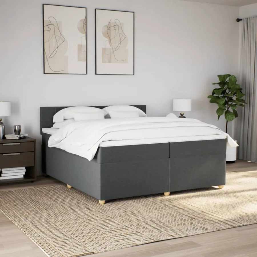 Sommier à lattes de lit avec matelas Gris foncé 200x200cm Tissu - 4