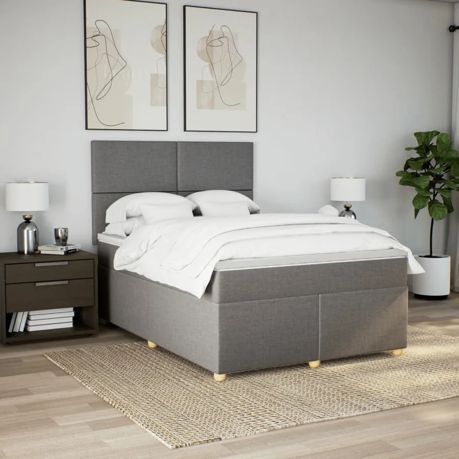 Sommier à lattes de lit avec matelas Taupe 140x200 cm Tissu - 5