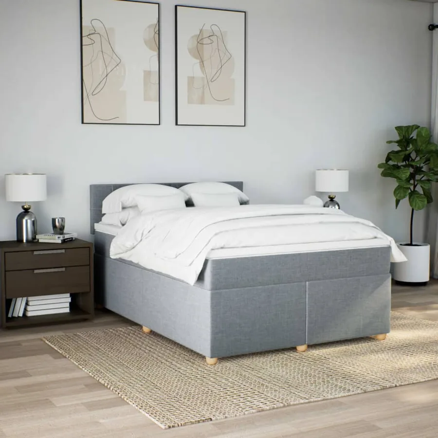 Sommier à lattes de lit avec matelas Gris clair 140x190cm Tissu - 4