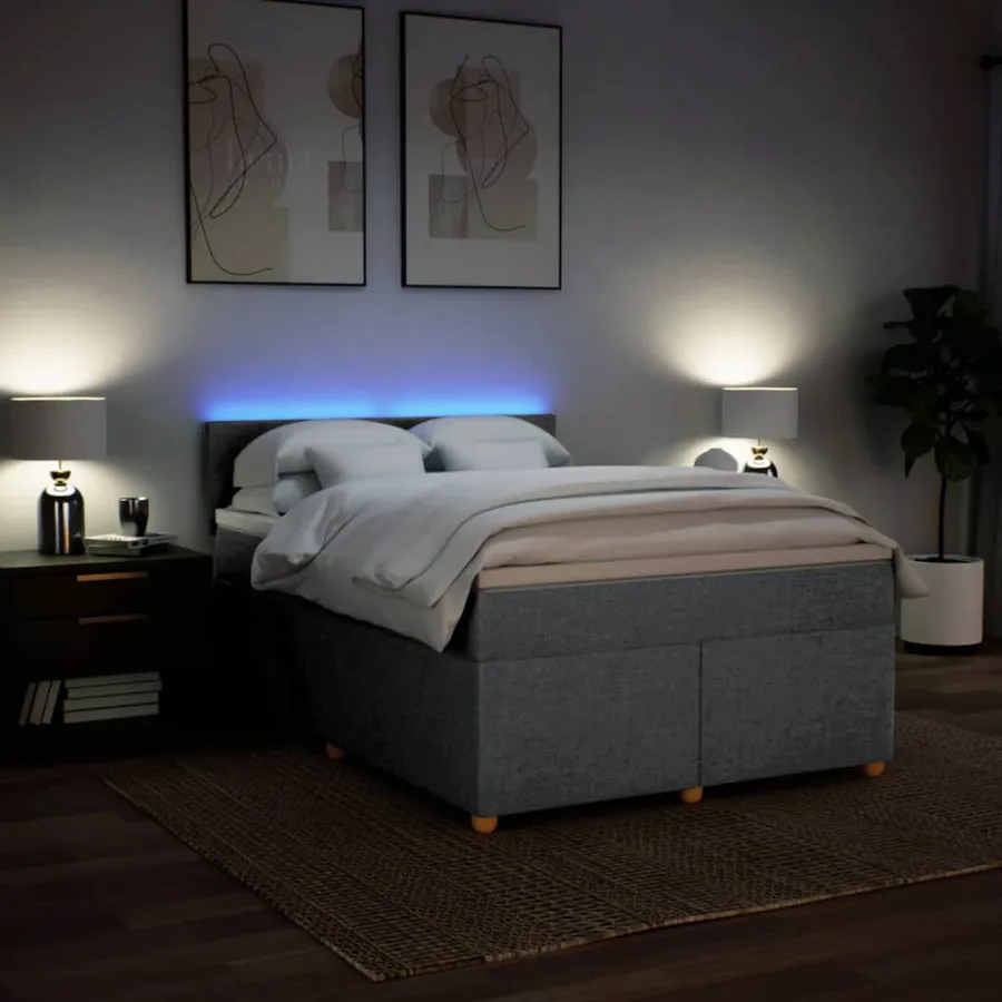 Sommier à lattes de lit avec matelas Gris clair 140x190cm Tissu - 5