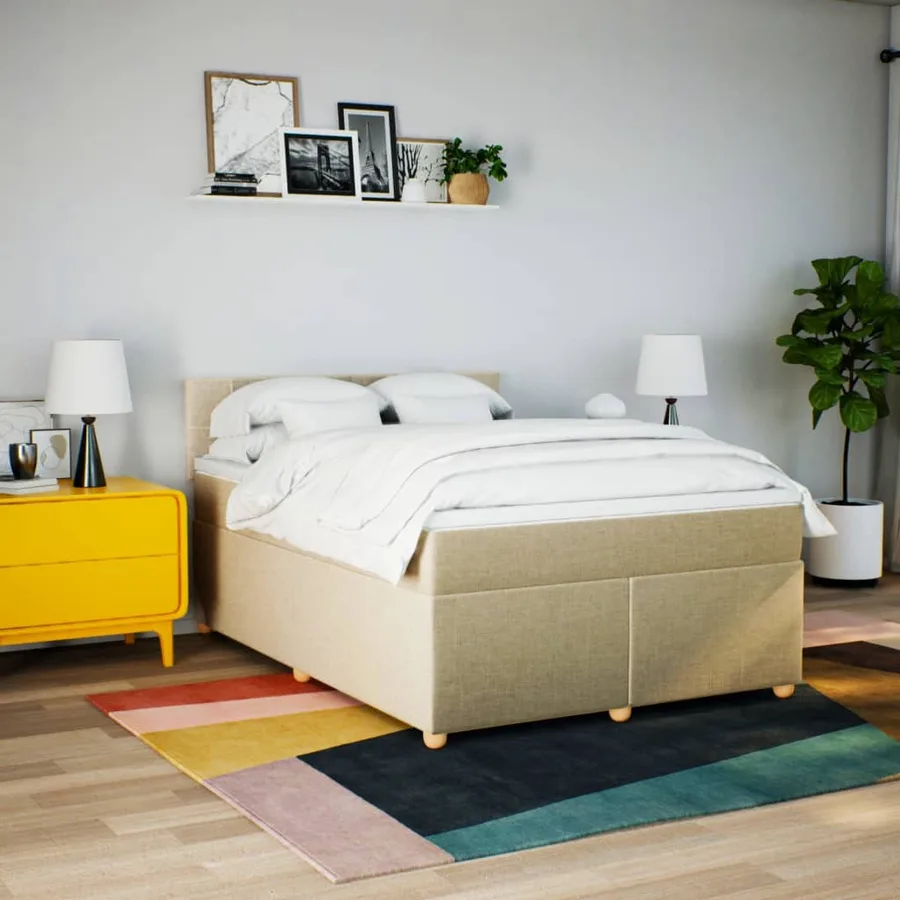 Sommier à lattes de lit avec matelas Crème 140x200 cm Tissu - 4