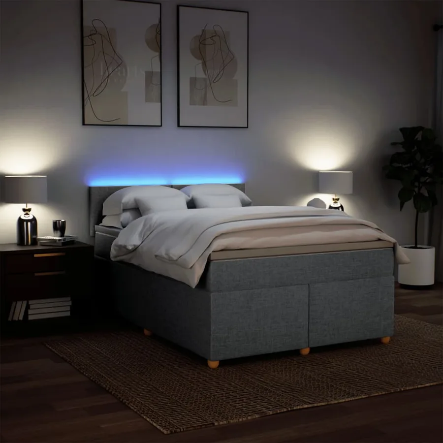 Sommier à lattes de lit avec matelas Gris clair 140x190cm Tissu - 5