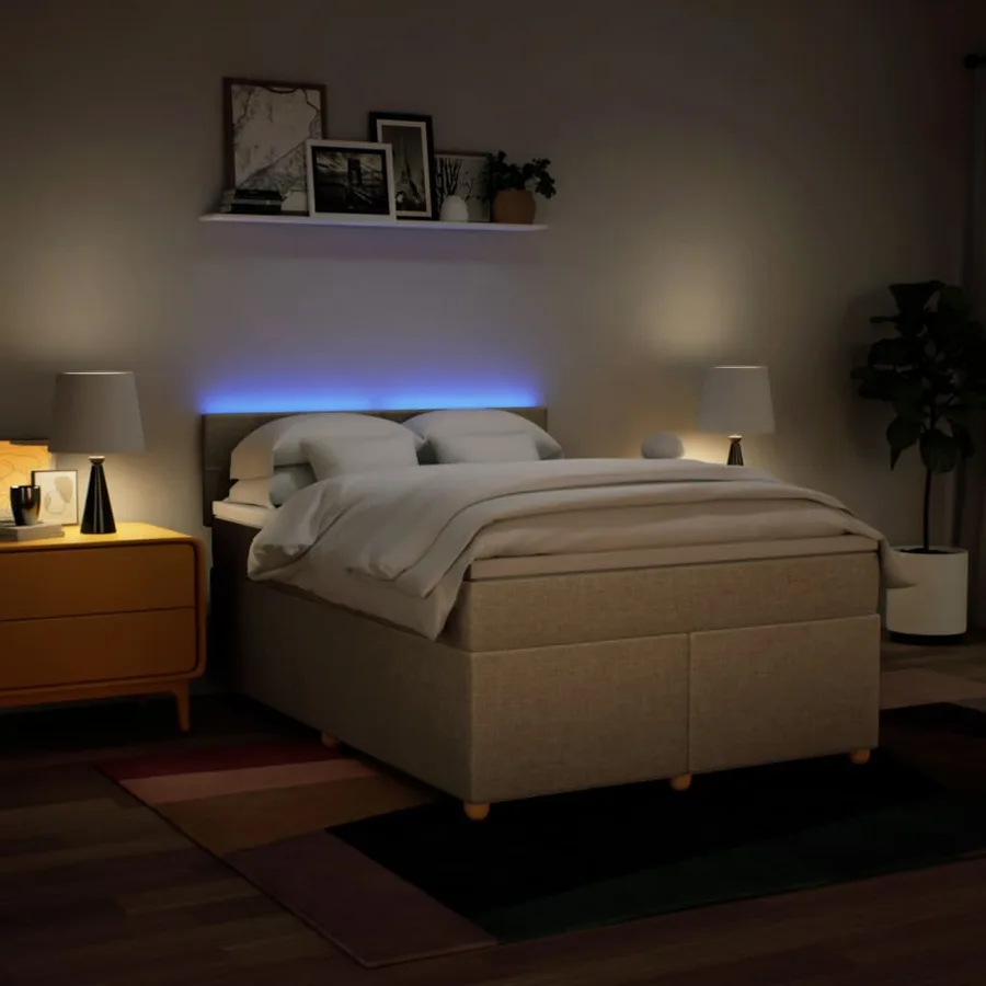 Sommier à lattes de lit avec matelas Crème 140x190 cm Tissu - 5