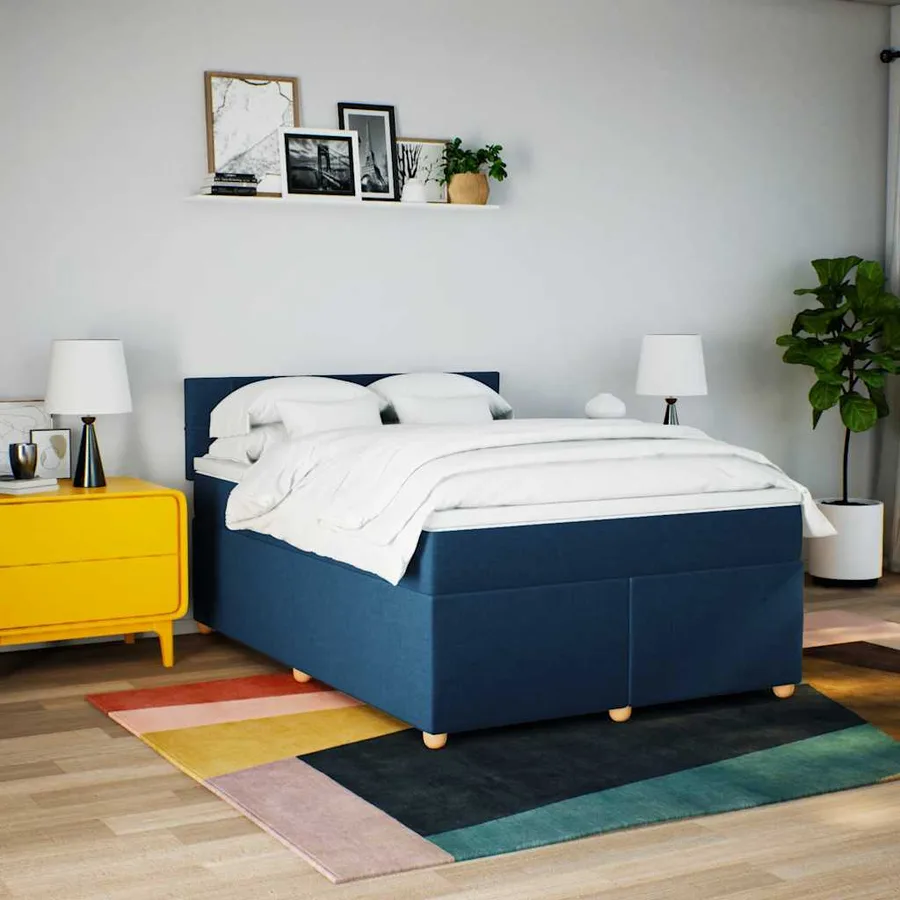 Sommier à lattes de lit avec matelas Bleu 140x190 cm Tissu - 3