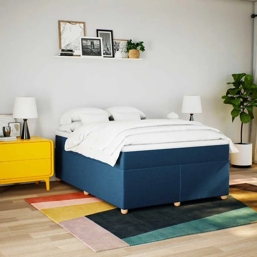 Sommier à lattes de lit avec matelas Bleu 140x190 cm Tissu - 3