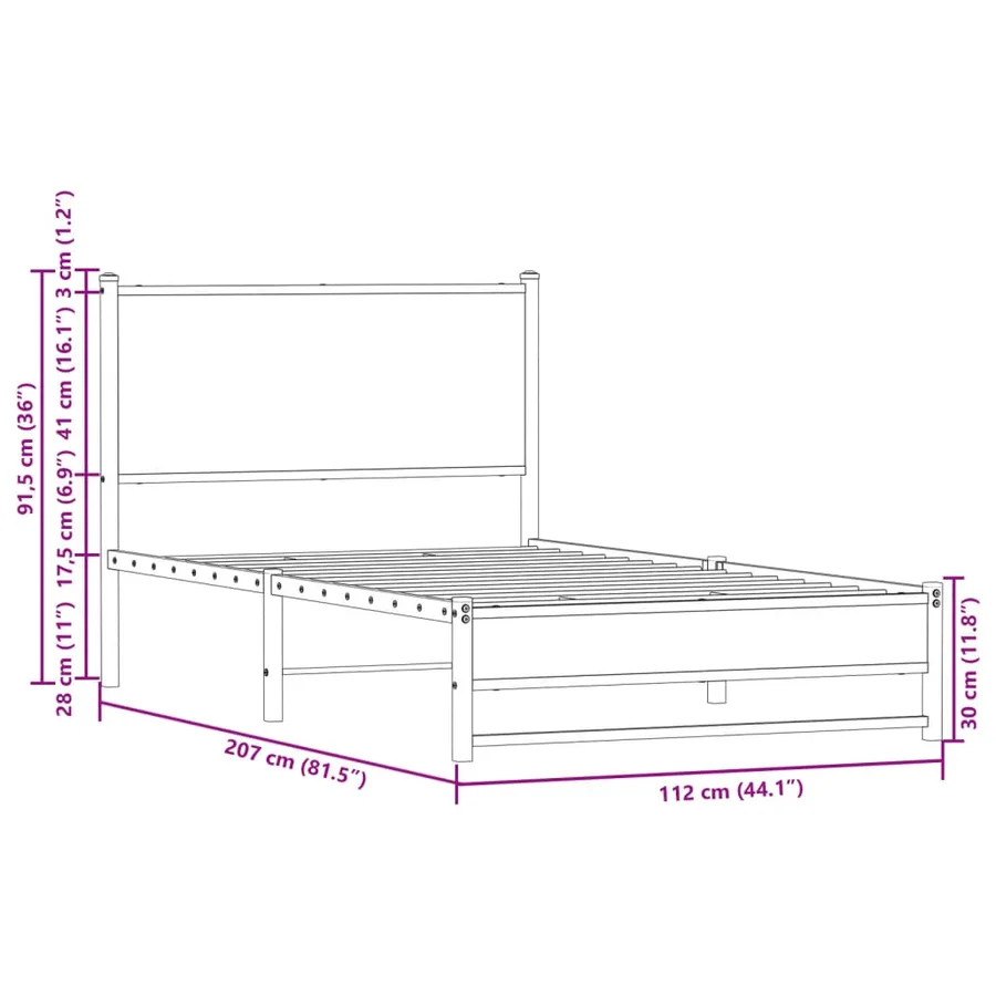 Cadre de lit en métal sans matelas chêne marron 107x203 cm - 10