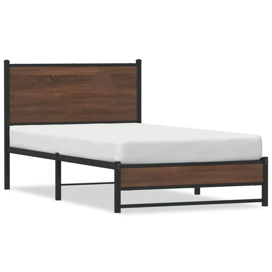 Cadre de lit en métal sans matelas chêne marron 107x203 cm - 2
