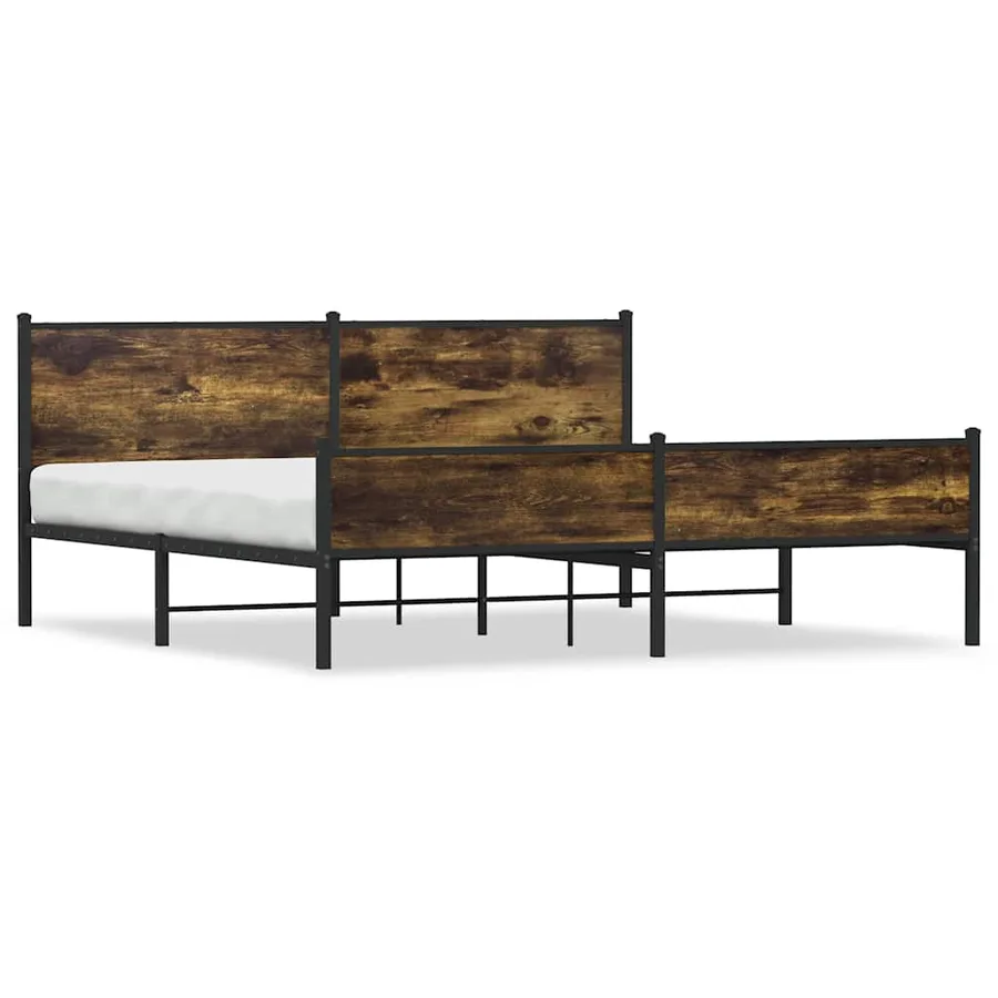 Cadre de lit en métal sans matelas chêne fumé 193x203 cm - 2