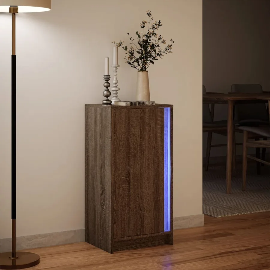 Buffet avec LED chêne marron 42,5x34x85 cm bois d'ingénierie - 5