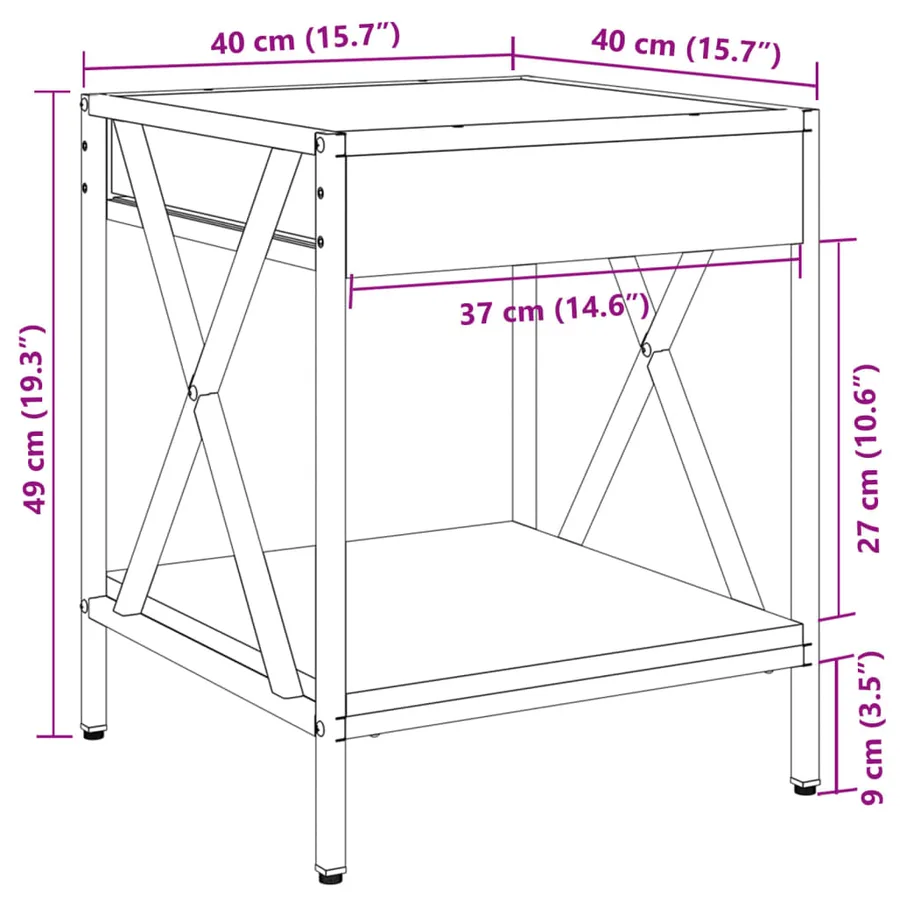 Table de chevet avec LED infini chêne marron 40x40x49 cm - 13