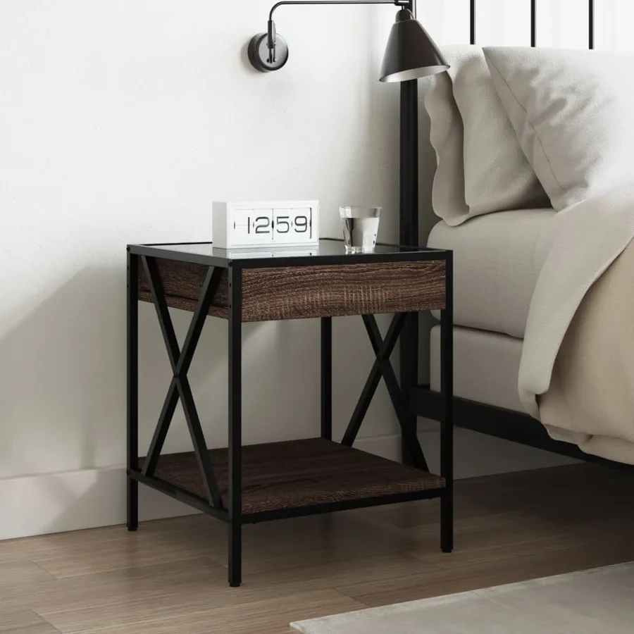 Table de chevet avec LED infini chêne marron 40x40x49 cm - 4