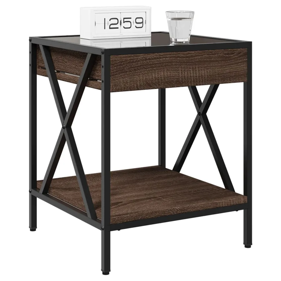 Table de chevet avec LED infini chêne marron 40x40x49 cm - 5