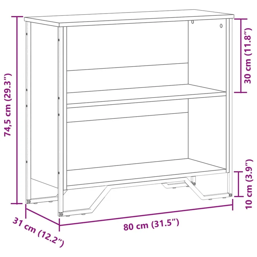 Bibliothèque chêne fumé 80x31x74,5 cm bois d'ingénierie - 9