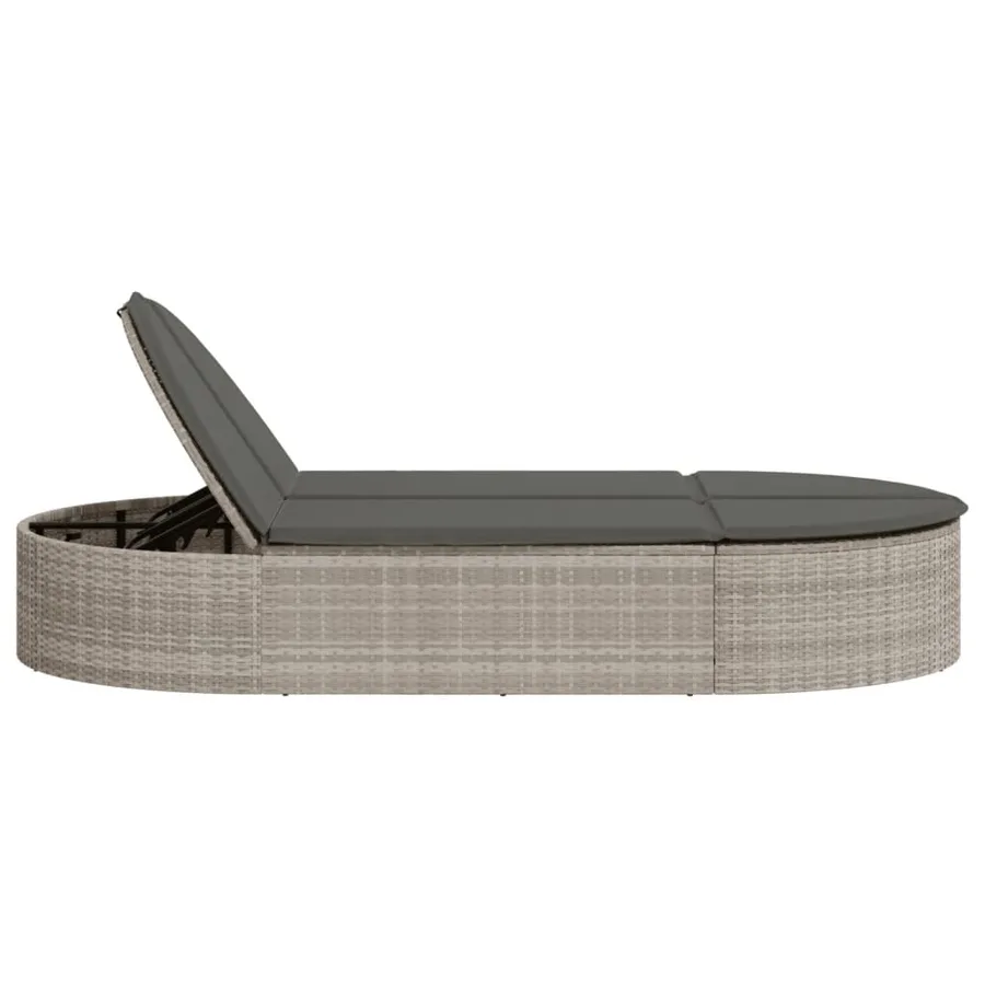 Chaise longue double avec coussins gris clair résine tressée - 4