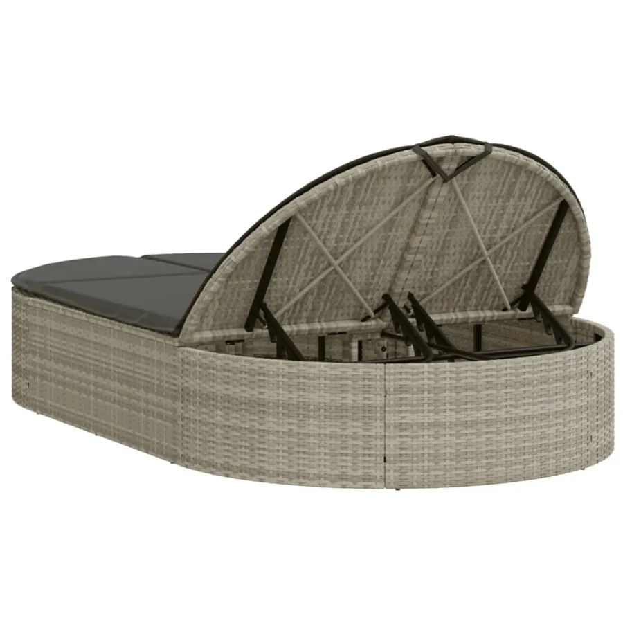 Chaise longue double avec coussins gris clair résine tressée - 5