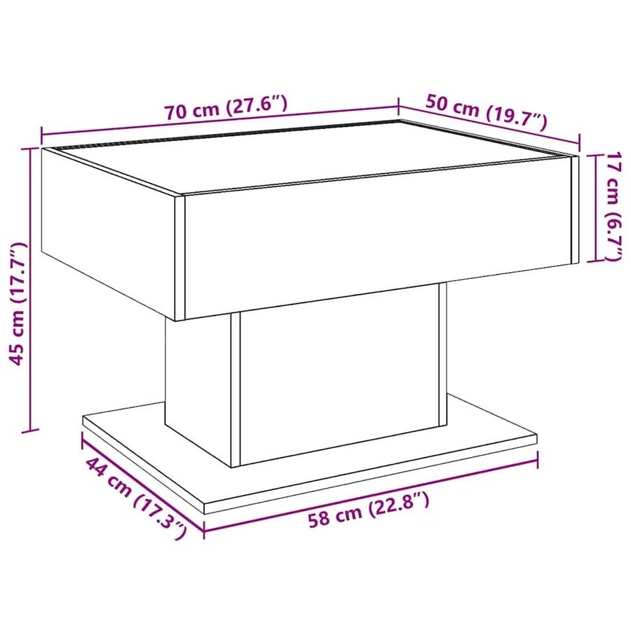 Table basse avec LED blanc 70x50x45 cm bois d'ingénierie - 13