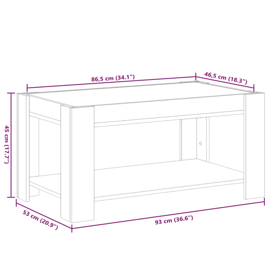 Table basse avec LED blanc 93x53x45 cm bois d'ingénierie - 13