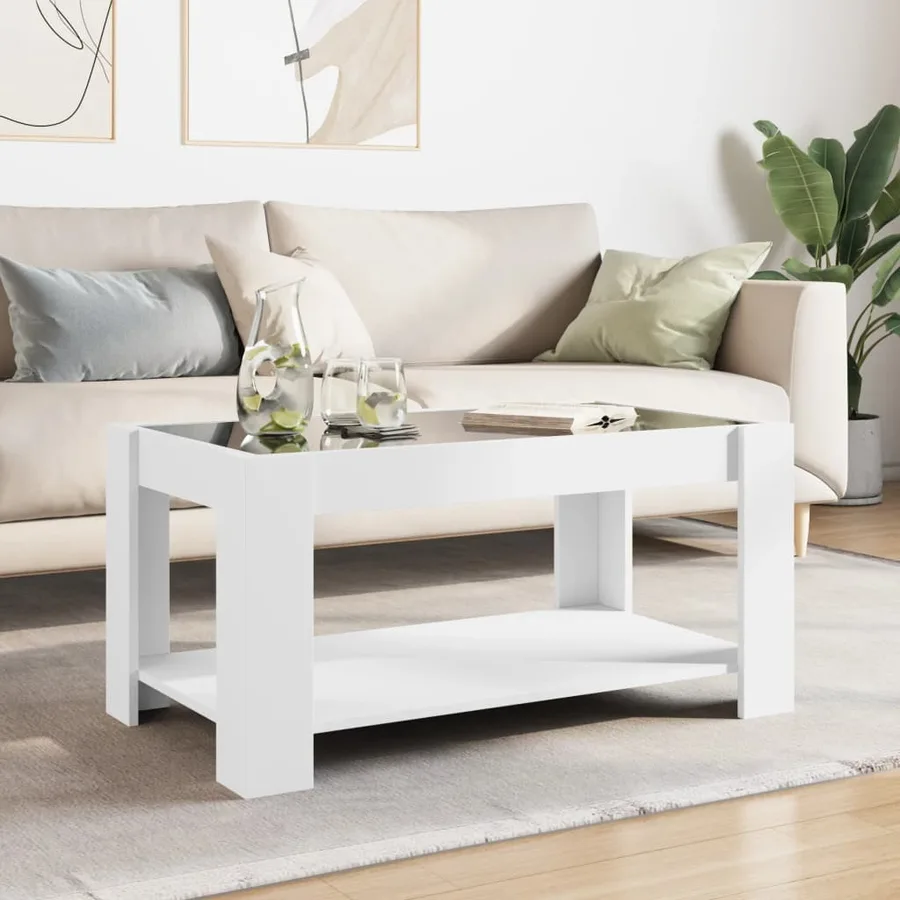 Table basse avec LED blanc 93x53x45 cm bois d'ingénierie - 4