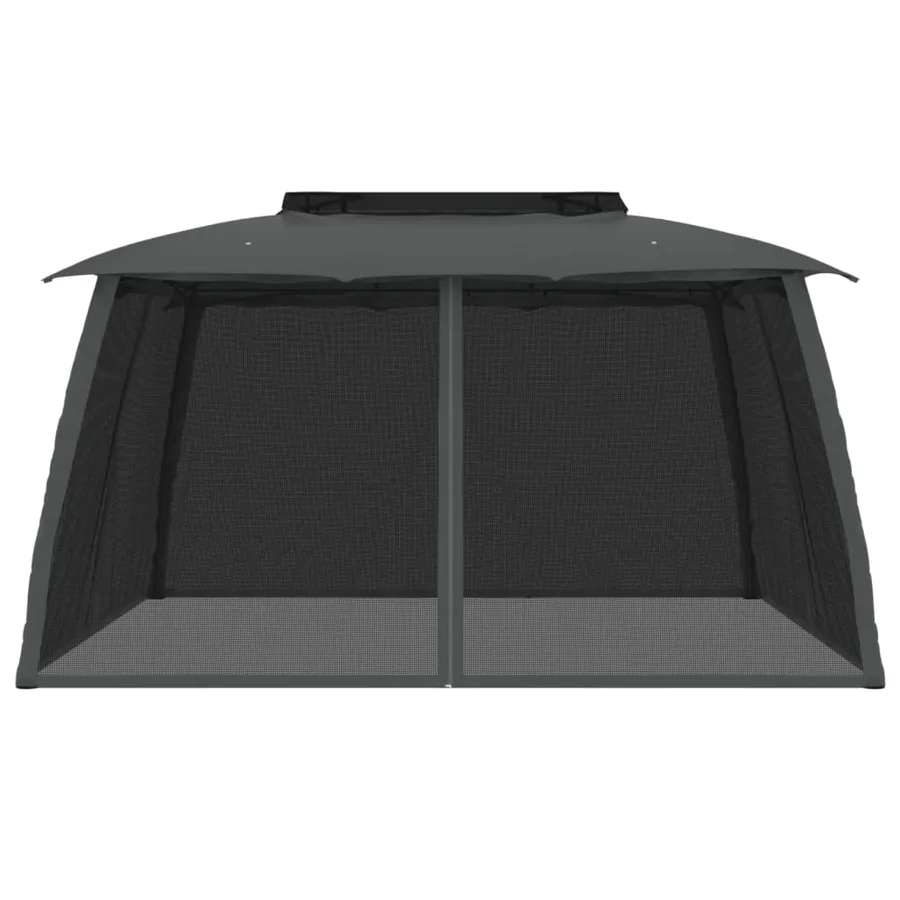 Tonnelle avec double toit et parois en filet anthracite acier - 3